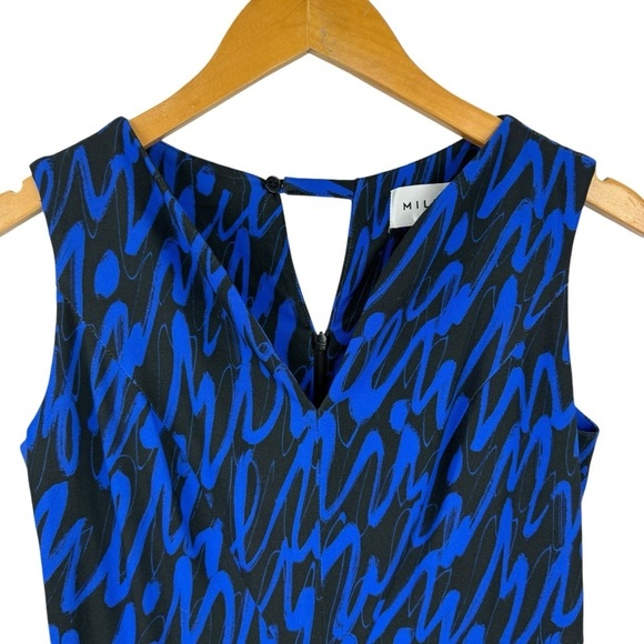 MILLY Graffiti Scribble Print Sheath Dress Black Blue Size 4 Cocktail Dress - Picture 4 of 15